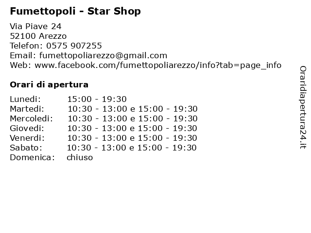 Orari di apertura Fumettopoli Star Shop Via Piave